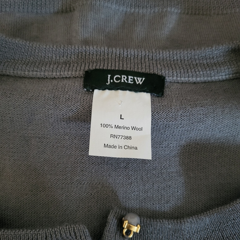 J. Crew Melanie Merino Wool Button Cuff Cardigan Gray Size Large - Picture 7 of 8